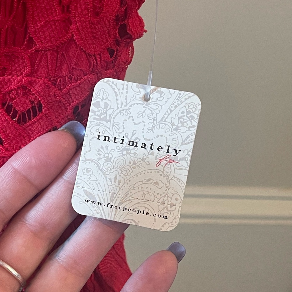 ❤️ BOGO ❤️ Free People Adella Strappy Lace Bodice Peplum Camisole in Cherry Red - Picture 7 of 10
